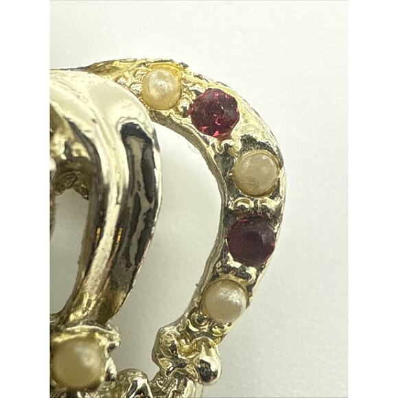 Vintage Crown Brooch Gold Tone Rhinestone Simulated Opal Cabochon LOOK READ - Picture 3 of 8